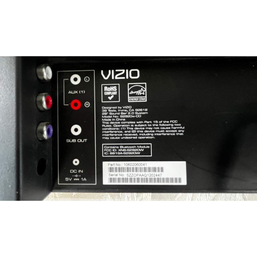 Vizio S2920w-C0 29 Inch 2.0 Channel Sound Bar System Bluetooth Black TV Speaker - Picture 5 of 8